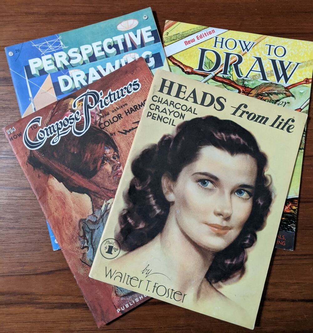 4 Vintage How To Draw Bks by Walter T. Foster Variety